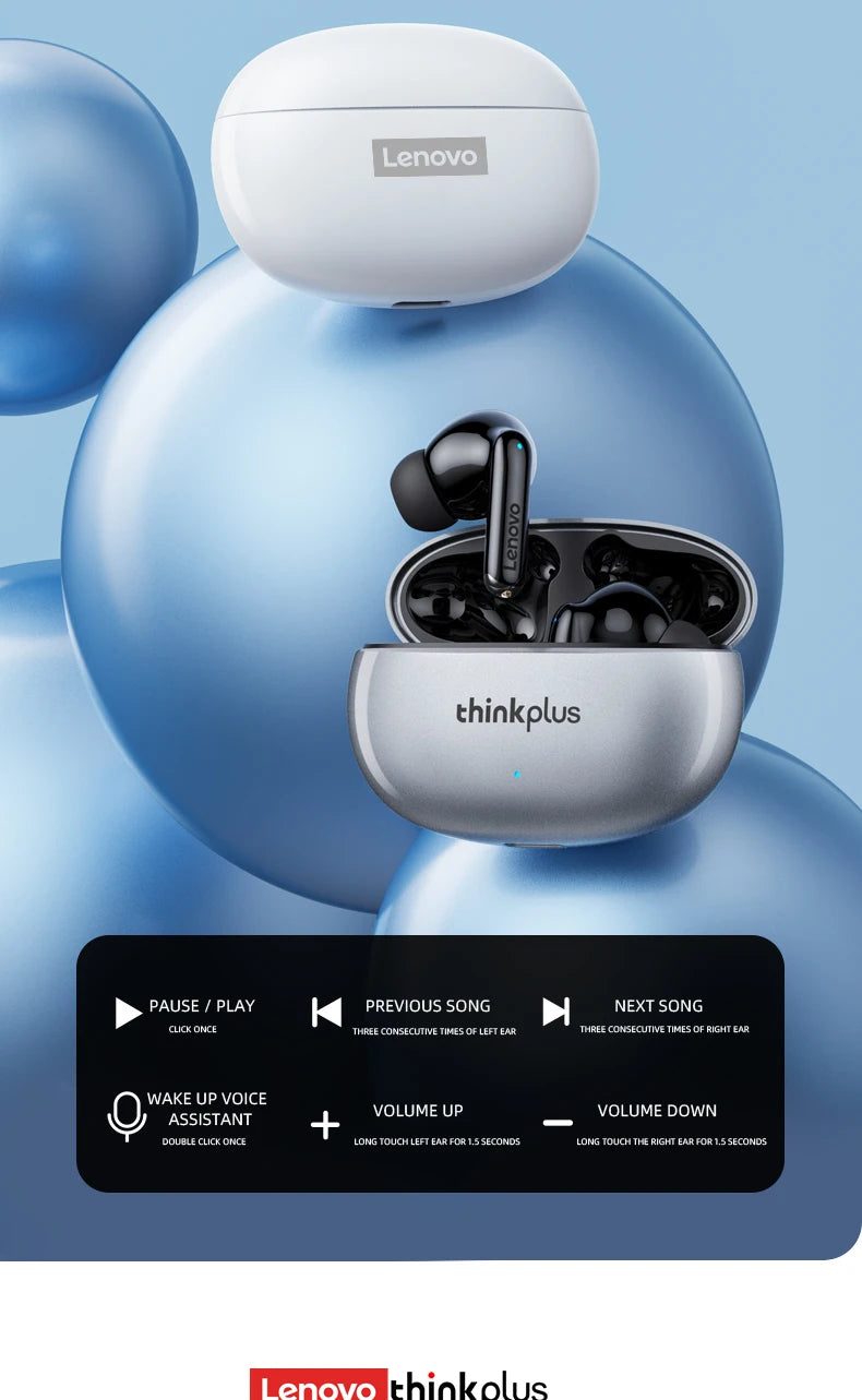 Fones de Ouvido Bluetooth Lenovo Thinkplus XT88 In Ear com Microfones Duplos, Redução de Ruído Estéreo, Graves HiFi e Controle Touch.
