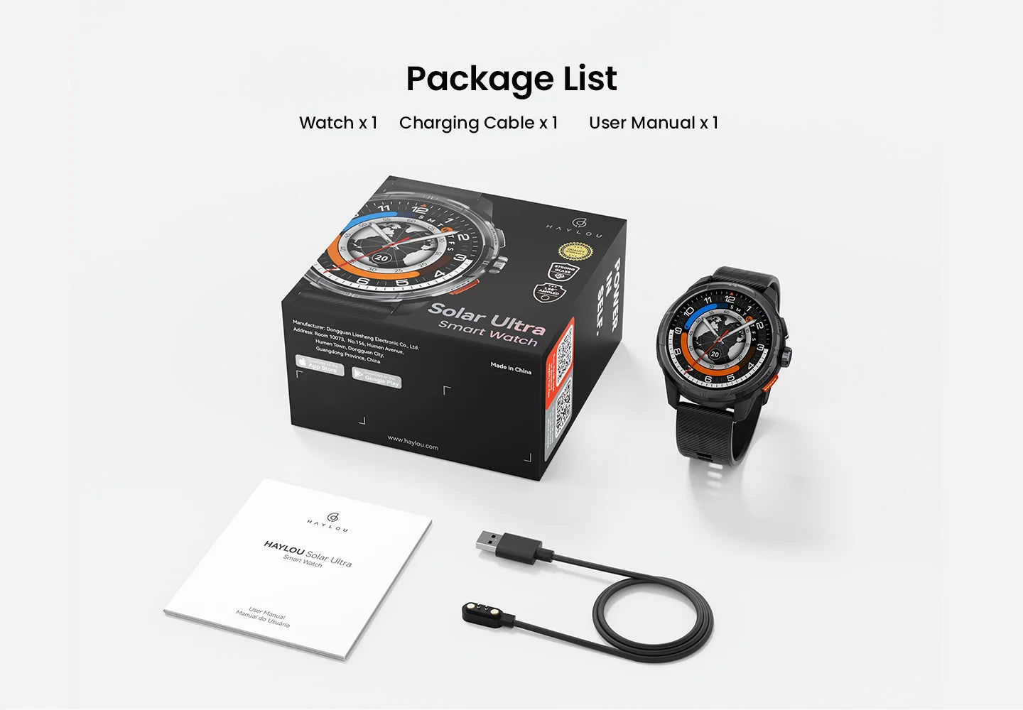 Relógio Inteligente Haylou Solar Ultra GPS com Tela AMOLED de 1,6”, Taxa de Atualização de 60Hz, Chamadas Bluetooth, Resistência à Água de 5ATM, Relógio Inteligente Esportivo