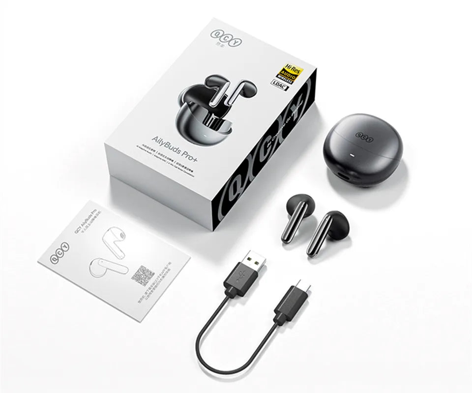 QCY HT10 AilyBuds Pro+ ANC com áudio de alta resolução e Bluetooth 5.3 LDAC, 6 microfones, AI HD, conexão multiponto para chamadas