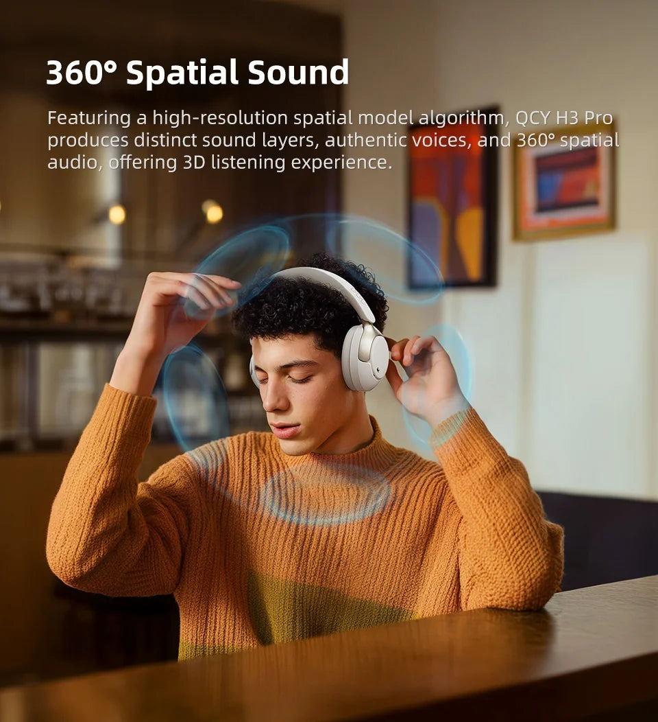 Fone de ouvido sem fio QCY H3 Pro ANC com cancelamento de ruído de 50 dB e áudio espacial de alta resolução com LDAC Bluetooth 5.4.