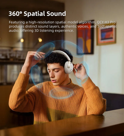 Fone de ouvido sem fio QCY H3 Pro ANC com cancelamento de ruído de 50 dB e áudio espacial de alta resolução com LDAC Bluetooth 5.4.