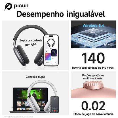Fones de ouvido sem fio Picun F8 Pro ANC com rastreamento de cabeça, áudio espacial 3D - 52dB ANC HIFI, fone de ouvido Bluetooth ENC, microfone HD, aplicativo de baixa latência