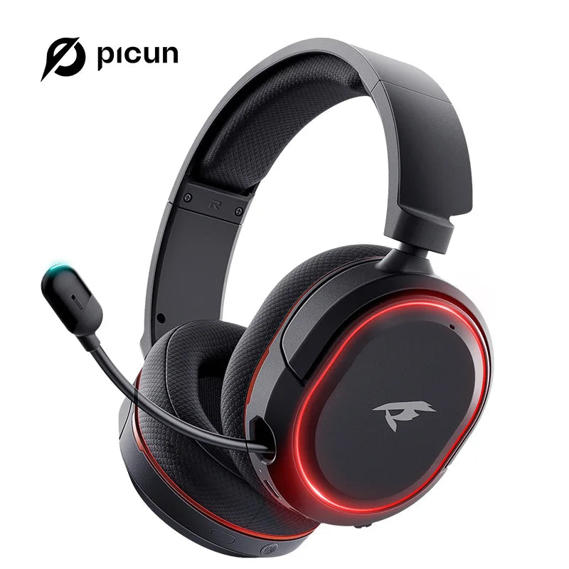 Fone de ouvido sem fio para jogos Picun G2 2.4G Bluetooth 5ms baixa latência 7.1 surround microfone ENC para PC PS4 PS5 Switch de telefone