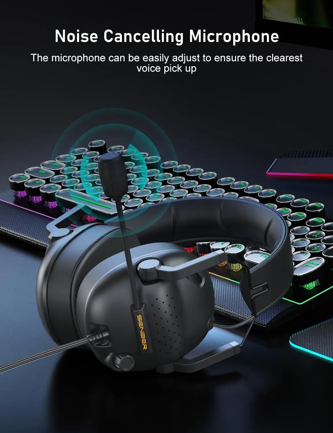 SENZER SG500 Fone de Ouvido Gamer Surround Sound Pro com Microfone com Cancelamento de Ruído – Dobrável e Portátil para PC, PS4, PS5, Xbox