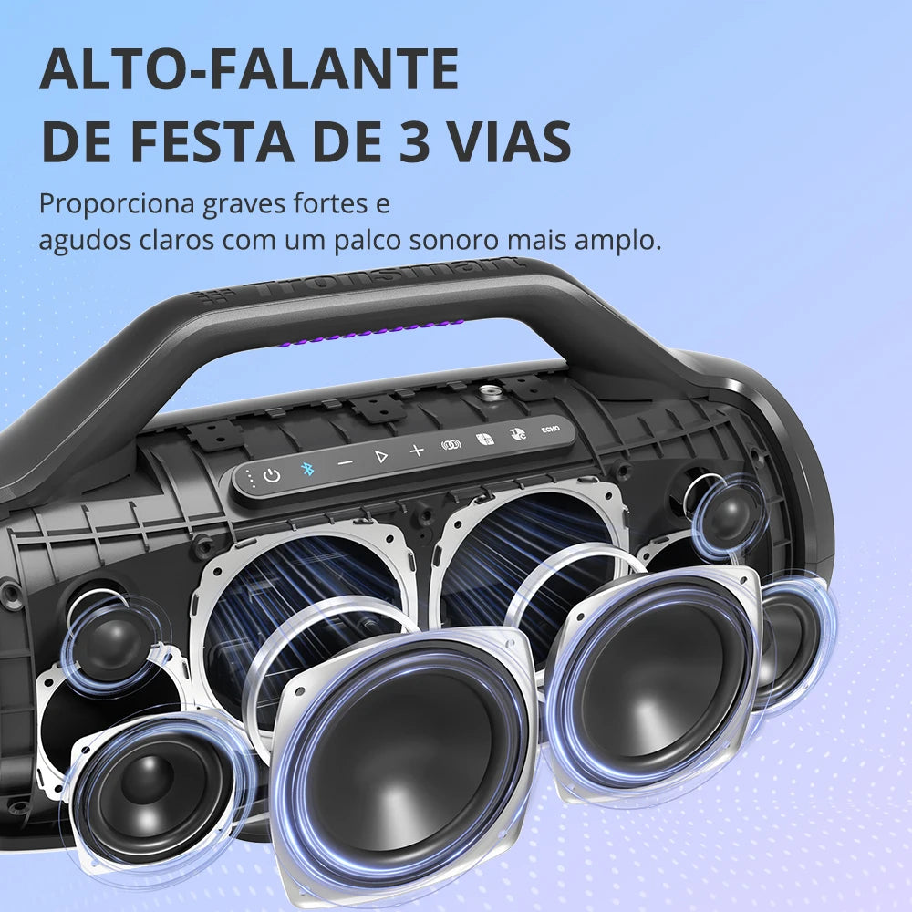 Tronsmart Bang Max Speaker Bluetooth Speaker com 130 W, sistema de som de 3 vias, sincronização com mais de 100 alto-falantes, controle por aplicativo, entrada para guitarra/microfone