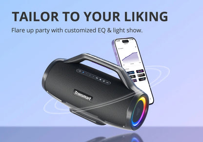 Tronsmart Bang Max Speaker Bluetooth Speaker com 130 W, sistema de som de 3 vias, sincronização com mais de 100 alto-falantes, controle por aplicativo, entrada para guitarra/microfone