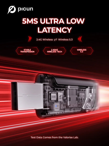 Fone de ouvido sem fio para jogos Picun G2 2.4G Bluetooth 5ms baixa latência 7.1 surround microfone ENC para PC PS4 PS5 Switch de telefone