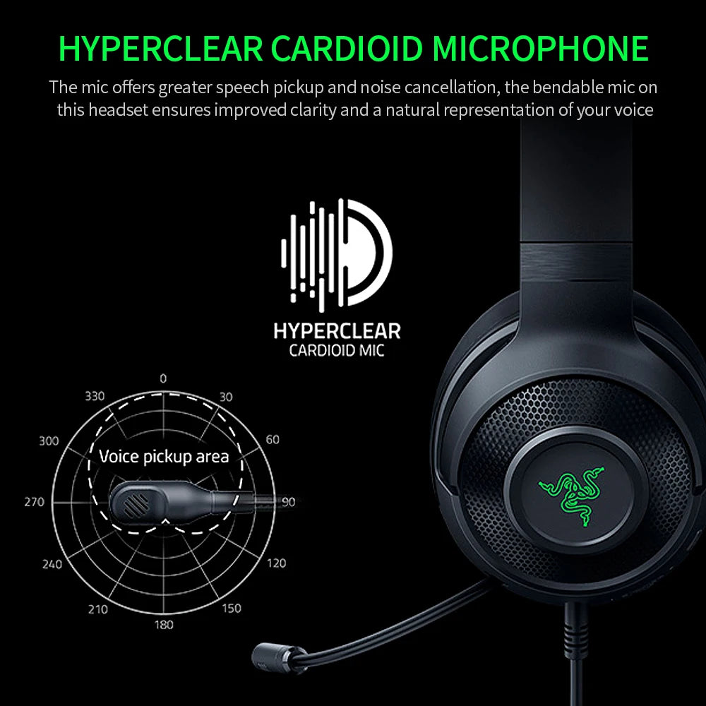 Headset Gamer com Fio Razer Kraken V3 X Original – Som Surround 7.1 com Driver TRIFORCE de 40mm e Microfone Cardioide HYPERCLEAR