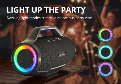 Tronsmart Bang Max Speaker Bluetooth Speaker com 130 W, sistema de som de 3 vias, sincronização com mais de 100 alto-falantes, controle por aplicativo, entrada para guitarra/microfone
