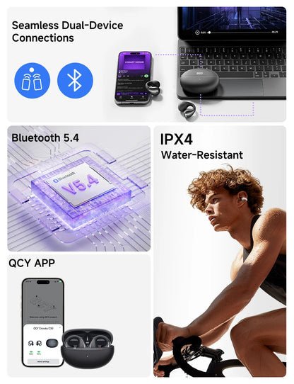 Fones de ouvido QCY Crossky C30 com clipe de orelha