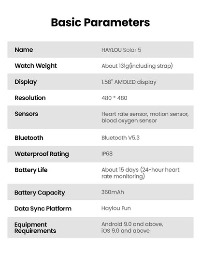 Relógio inteligente Haylou Solar 5 com chamada de voz, tela AMOLED de 1,58'', 60Hz, monitoramento de saúde 24 horas, esportivo, masculino