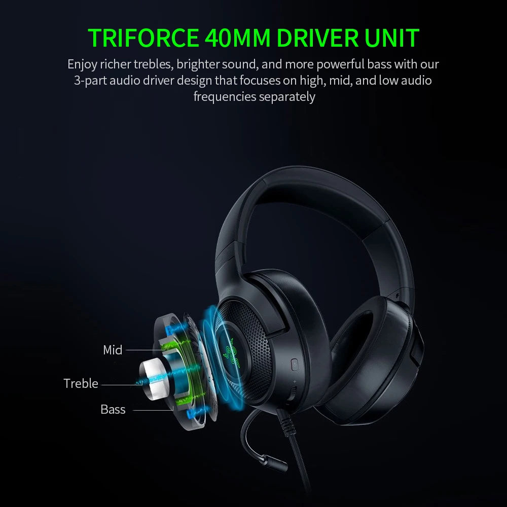 Headset Gamer com Fio Razer Kraken V3 X Original – Som Surround 7.1 com Driver TRIFORCE de 40mm e Microfone Cardioide HYPERCLEAR